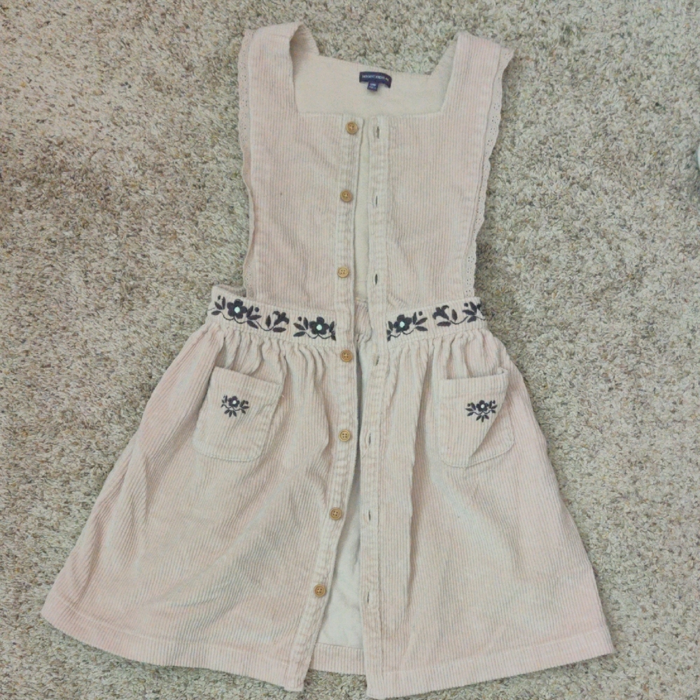Girls' Cream Corduroy Dress with Embroidered Details
